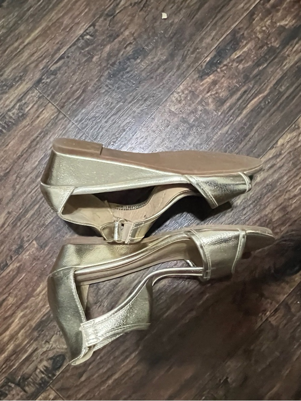 Gold Metallic Low Wedge Mules with Ankle Strap
